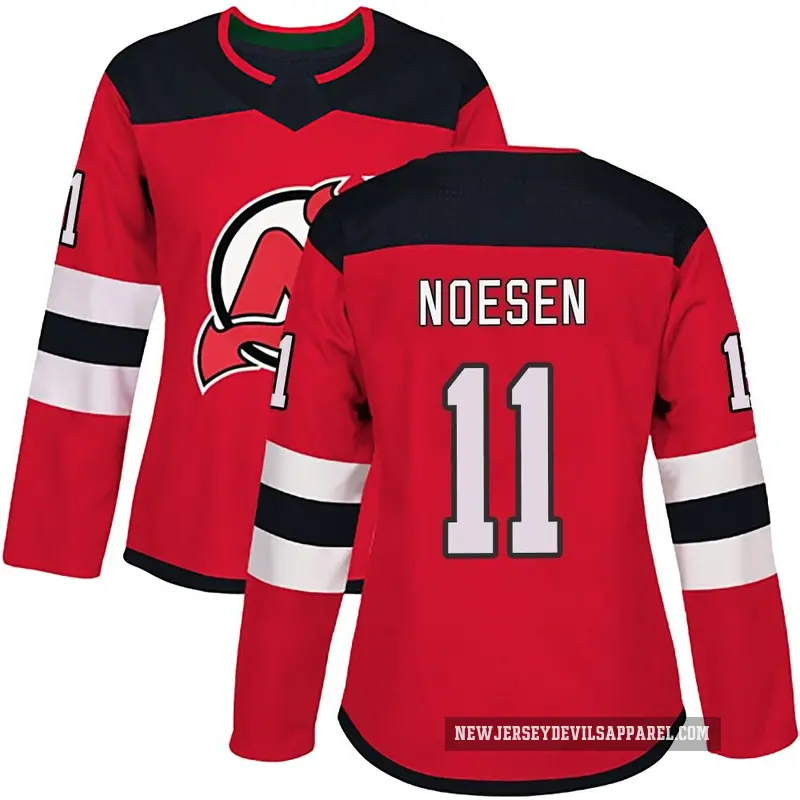 Women's Stefan Noesen New Jersey Devils ＃11 Authentic Red Home Jersey