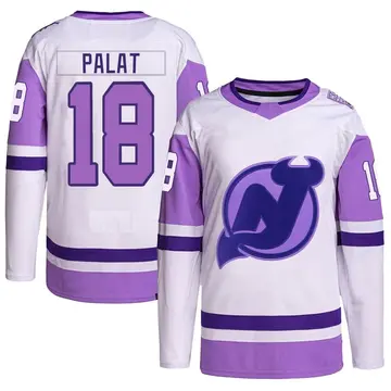 Youth Ondrej Palat New Jersey Devils ＃18 Authentic White/Purple Hockey Fights Cancer Primegreen Jersey