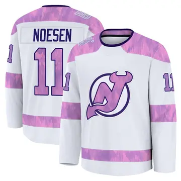 Youth Stefan Noesen New Jersey Devils ＃11 Premium White 2024 Hockey Fights Cancer Practice Jersey